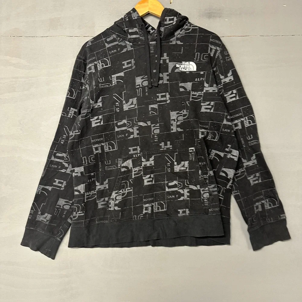 The North Face Mens San Francisco All Over Print Hoodie Black Grey‎ Large NF0A